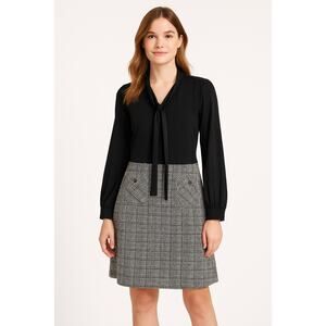 Tommy Hilfiger Black Plaid Long Sleeve Knit Dress - Size 12